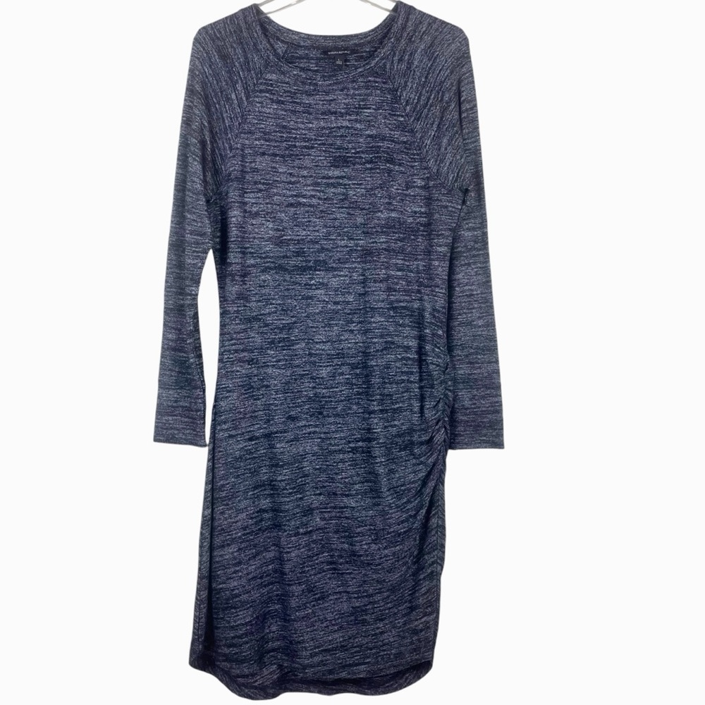 Banana Republic Lined Gray Heathered Dress w/ side Rusching Jersey Sweater Sz L